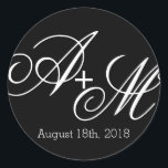 Moderne randmonogram ronde sticker<br><div class="desc">Deze sticker maakt deel uit van de Moderne Rand Monogram Wedding Collecting met een gewaagde maar eenvoudige stijl. Geef de monogram initialen met de bruid en de groom initialen uit en neem uw trouwdatum of andere tekst in plaats van de tekst op die in de ontwerp sjabloon wordt getoond. In...</div>