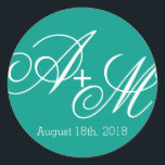 Moderne randmonogram ronde sticker<br><div class="desc">Deze sticker maakt deel uit van de Moderne Rand Monogram Wedding Collecting met een gewaagde maar eenvoudige stijl. Geef de monogram initialen met de bruid en de groom initialen uit en neem uw trouwdatum of andere tekst in plaats van de tekst op die in de ontwerp sjabloon wordt getoond. In...</div>