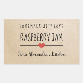 Moderne Raspberry jam karton zelfgemaakt met liefd Rechthoekige Sticker