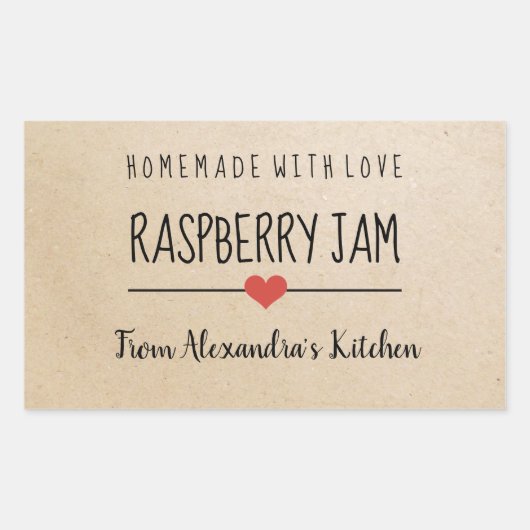 Moderne Raspberry jam karton zelfgemaakt met liefd Rechthoekige Sticker (Voorkant)