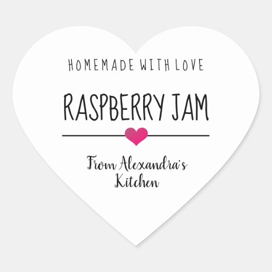 Moderne Raspberry jam wit zelfgemaakt met liefde Hart Sticker (Voorkant)