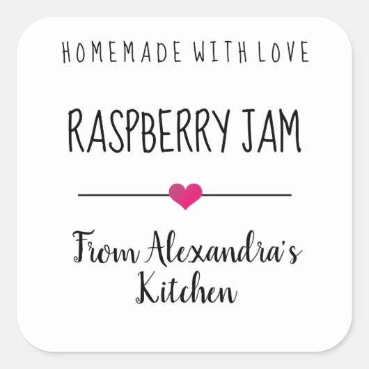Moderne Raspberry jam zelfgemaakt met liefde Vierkante Sticker (Voorkant)