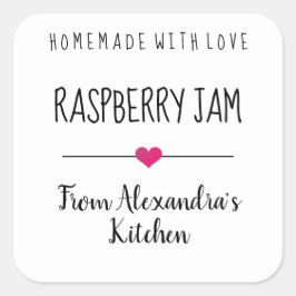 Moderne Raspberry jam zelfgemaakt met liefde Vierkante Sticker