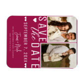 Moderne Raspberry Save the Date 2 Foto Bruiloft Magneet (Horizontaal)