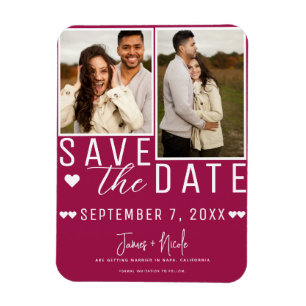Moderne Raspberry Save the Date 2 Foto Bruiloft Magneet
