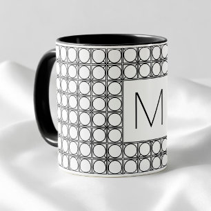 Moderne Rattan Patroon Chic Zwarte Initiaal Monogr Mok