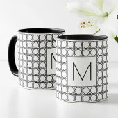 Moderne Rattan Patroon Chic Zwarte Initiaal Monogr Mok