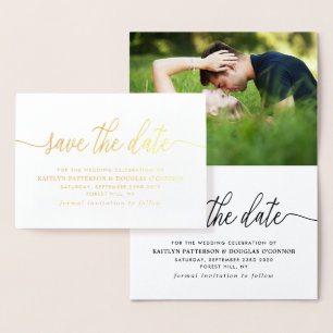 Moderne REAL FOIL Script Save the Date Gold Folie Kaarten
