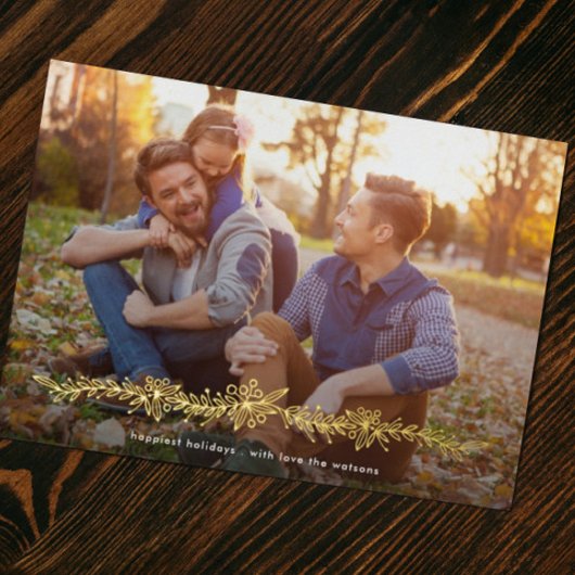 Moderne REAL GOLD Mistletoe-kerstfoto Folie Feestdagenkaart