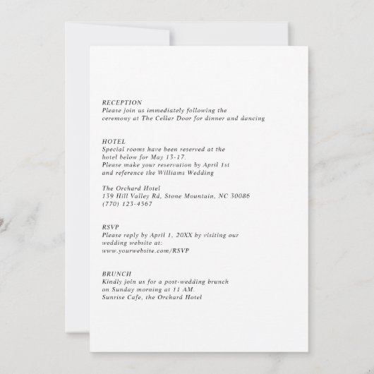 Moderne Real Vellum Overlay Foto bruiloft Details Kaart (Achterkant)