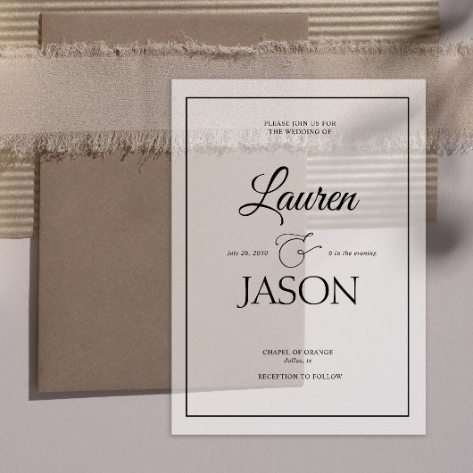 Moderne Real Vellum Overlay Namen Kalligrafie Zwar Uitnodigingen