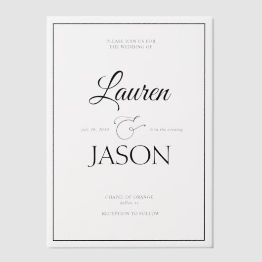 Moderne Real Vellum Overlay Namen Kalligrafie Zwar Vellum Uitnodigingen (Voorkant)