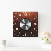 Moderne realistische glimmende staal en houtextuur vierkante klok (Huis)