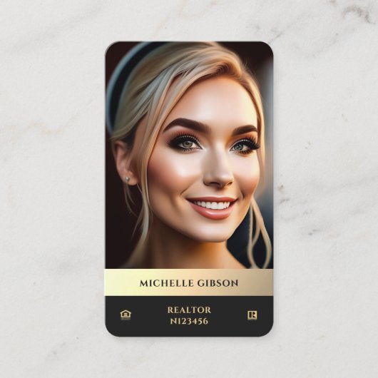 Moderne Realtor Zwart Goud Foto EHO Logo Monogram Visitekaartje (Voorkant)