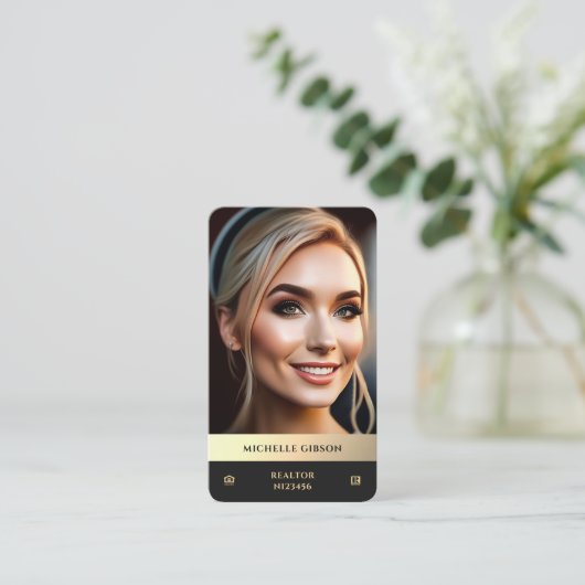 Moderne Realtor Zwart Goud Foto EHO Logo Monogram Visitekaartje (Staand voorkant)