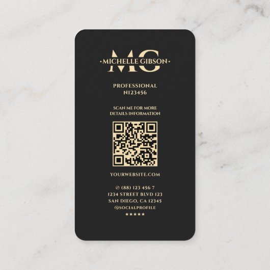 Moderne Realtor Zwart Goud Foto EHO Logo Monogram Visitekaartje (Achterkant)