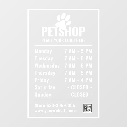 Moderne rechthoek je Logo openingstijden. Zakelijk Raamsticker (Vel)