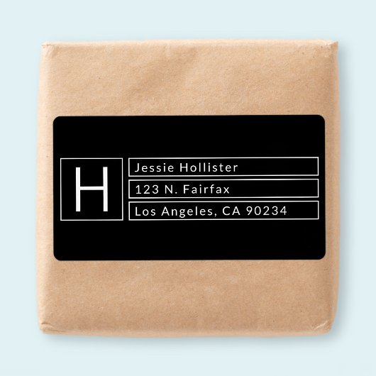 Moderne Rechthoekige Monogram Zwart & Wit Retourad Etiket