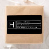 Moderne Rechthoekige Monogram Zwart & Wit Retourad Etiket (Insitu)