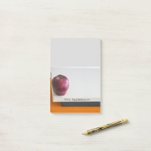 Moderne Red Apple Stack van Boeken Leraar Naam 4x6 Post-it® Notes (Op bureau)