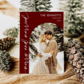 Moderne Red Arch Foto Passen getrouwd Vrolijk & Ge Feestdagenkaart