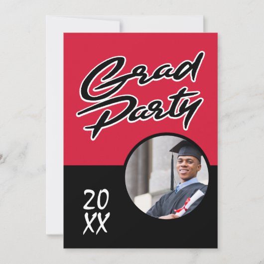 Moderne Red Black Graduation Party Kaart (Voorkant)
