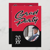 Moderne Red Black Graduation Party Kaart (Voorkant / Achterkant)