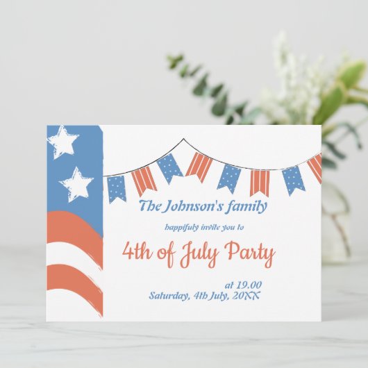 Moderne Red Blue Happy Independence Day Patriotic Kaart (Staand voorkant)