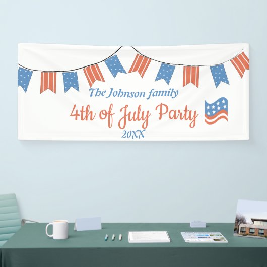 Moderne Red Blue Happy Independence Day Patriotic Spandoek (Beurs)