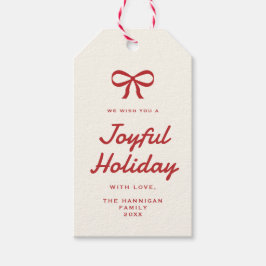 Moderne  Red Bow Candy Cane Stripes Vakantie Cadeaulabel