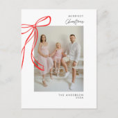 Moderne Red Bow Familie Foto Kerstgroet Briefkaart (Voorkant)
