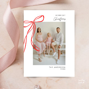 Moderne Red Bow Familie Foto Kerstgroet Briefkaart