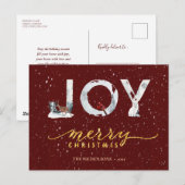 Moderne Red Elegant Gold Script JOY Snow-bedekking Feestdagenkaart (Voorkant / Achterkant)
