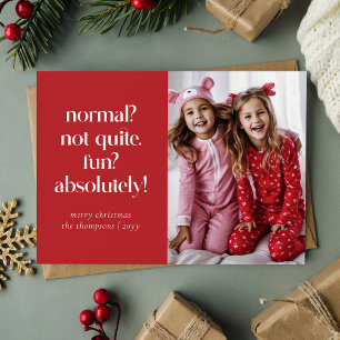 Moderne Red Funny Family Foto Kerst Kaart