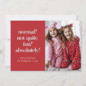 Moderne Red Funny Family Foto Kerst Kaart (Voorkant)