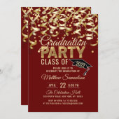 Moderne Red Gold Glitter GRADUATION Party Kaart (Voorkant / Achterkant)