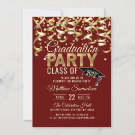Moderne Red Gold Glitter GRADUATION Party Kaart