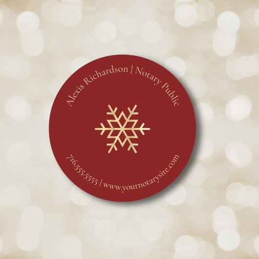Moderne Red Gold Snowflake Notaris Vakantie Market Ronde Sticker
