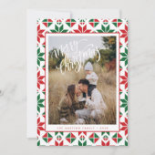 Moderne Red Green Folk Quilt Foto Kerst Kaart (Voorkant)