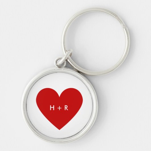 Moderne Red Heart Eenvoudige Aangepaste Tekst Zilv Sleutelhanger (Voorkant)