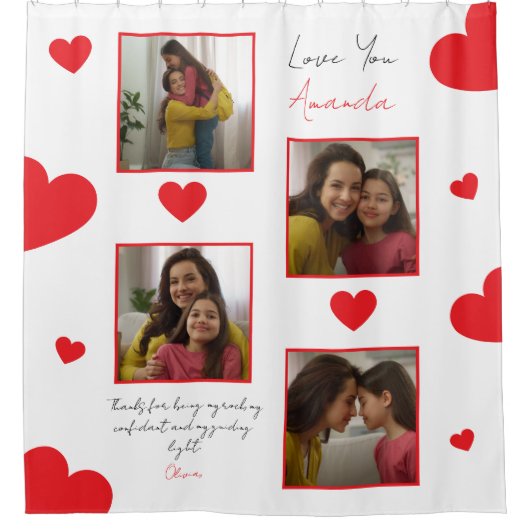 Moderne Red Hearts Verwant Fotocollage Douchegordijn (Voorkant)