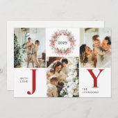 Moderne Red Holly Berries 3 Foto Joy Kerstmis Feestdagenkaart (Voorkant / Achterkant)