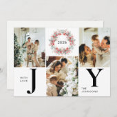 Moderne Red Holly Berries 3 Foto Joy Kerstmis Feestdagenkaart (Voorkant / Achterkant)