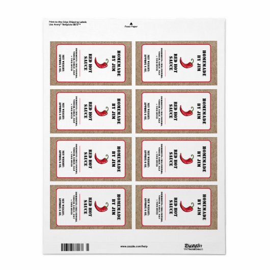 Moderne Red Hot Chili Sauce Pepper Kraft Label (Full Sheet)
