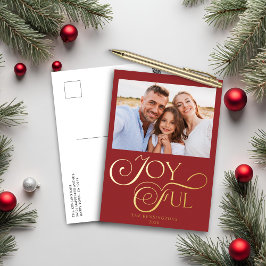 Moderne Red Joyful Folie met kerstfeestdag Foto Feestdagen Briefkaart
