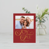 Moderne Red Joyful Folie met kerstfeestdag Foto Folie Feestdagen Briefkaart (Staand Voorkant)
