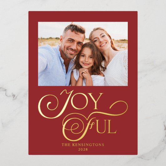 Moderne Red Joyful Folie met kerstfeestdag Foto Folie Feestdagen Briefkaart (Voorkant)