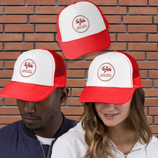 Moderne Red Maid Schoonmaak Service Gepersonalisee Trucker Pet