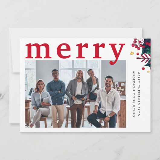 Moderne Red Merry Fotobedrijf Feestdagenkaart (Voorkant)
