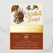 Moderne Red Merry Mushroom kerstfeestdag Folie Uitnodiging (Voorkant)